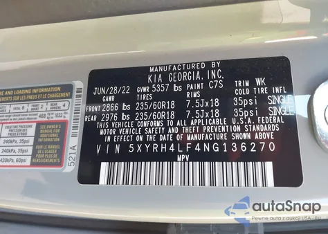 2022 Kia Sorento Ex from USA, damaged, VIN 5XYRH4LF4NG136270